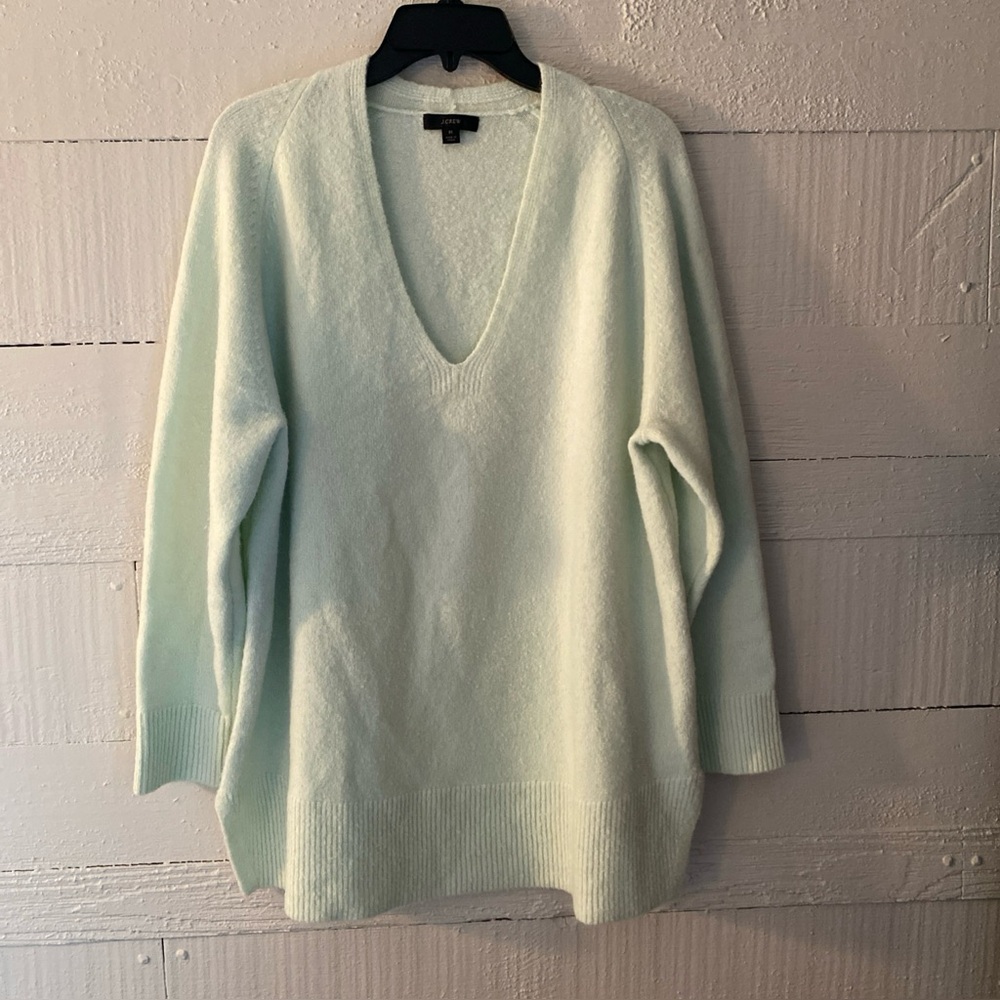 J CREW Tunic Sweater Womens Size M Stretch-wool V-neck Oversized BB4 Mint Green